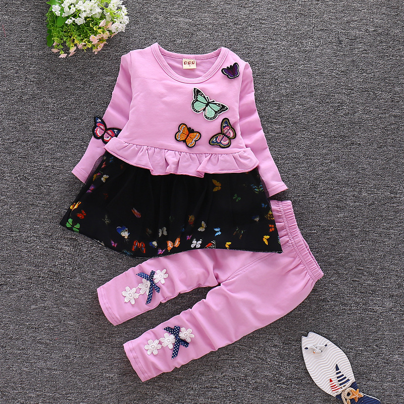 Conyson Factory Direct Discount Price kids Girls Clothes Long Sleeve Girls 2 Piece Children's Leisure Cartoon baby clothing Set