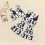 Conyson Kids Girl Clothes Set Vest Tops+ Leopard Print Sleeveless Bell-bottomed Flared Pants Outfits Kids Clothes Girl Outfits
