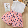 Casual Two Piece Outfit Summer Baby clothes Sets Girls Bowknot Sleeveless Cotton Kids T-shirt Printed Shorts Two-piece Set