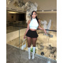 Conyson Custom Logo High Quality Solid Color Plus Size Street Sexy Shorts Sleeveless Sweatsuit Women Pleated Skirt 2 Pieces Sets