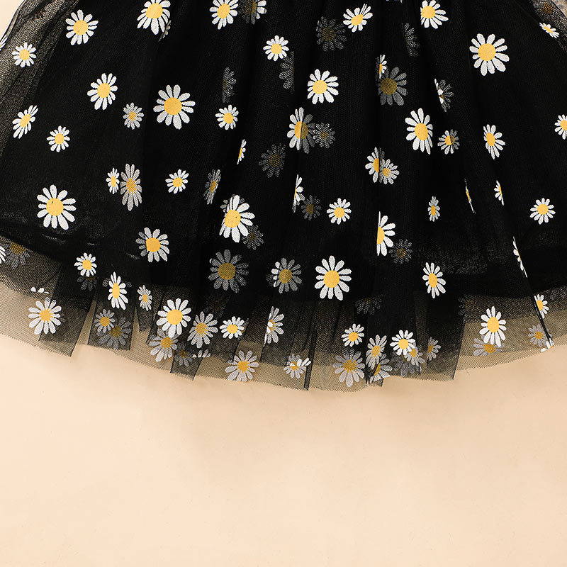 Conyson Summer Princess Kids Girls Dress Clothing 3 Colors Mesh Ruffles Sleeve Sunflowers Lace Tutu Dress Sleeveless Princess