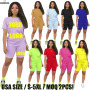 Conyson hot sale summer Custom logo Made Outdoor women pure color sport suit clothes two-piece adult t-shirt shorts clothing Set