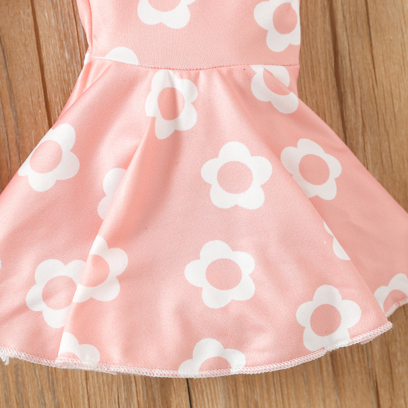 Conyson Baby Girls Summer Clothes Sets Sleeveless Ribbed Sling Vest + Floral Printed Flared Pants Kids Clothes  Casual Print Set
