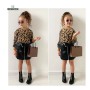 Conyson Spring Leopard Pullover PU Skirt Suits Set Long Sleeve Top Zipper Dresses Toddler Baby Girls Outfis 2 Pieces Sets