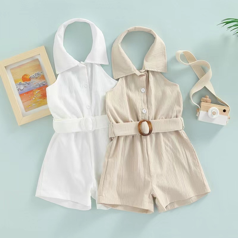 Conyson Summer Children's Girls Clothes Hang Neck Elegant Outfits Kids Girl Backless Sleeveless Shorts Bodysuits