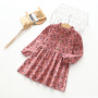 High Quality Lace Button Knee-Length Dot Straight Wholesale Kids Girl Long Sleeve Cotton Dresses