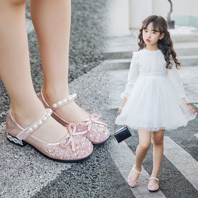 Conyson Hot Sale Spring Summer Princess Glass Slipper Diamond Casual Glitter Children Leather Mary Jane Shoes for Kids Girls