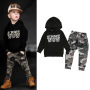 Long Sleeve Black Letters Childrens Onesie Mop Hooded Sweater Pants Two Piece Suit Boys Clothing Sets