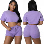 Wholesale rts fashion Custom logo Women solid Color Sportswear two-piece Ladies t-shirt Shorts Clothing Suit Summer Clothes set