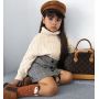 Fashion Fall Warm Winter Kids Baby Girls Turtleneck Knit Sweater Tops Plaid Print Mini Skirt Outfit Set