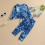 Conyson 1-6Y Summer Fashion Kids Girls 2pcs Clothes Sets Tie-Dye Printed Long Sleeve Bandage T Shirts+Pants Clothing