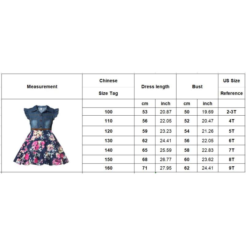 Girls Denim Floral Dress Summer Party Dress with Belt Children Flying Short Sleeve Casual Clothing Baby Girl Kids Fashion Outfit