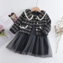 Conyson Wholesale Winter Children's Girls Clothes Sets Plaid Jacket Princess Vest Mesh Tutu Dress 2 Piece Little Girl Outfits