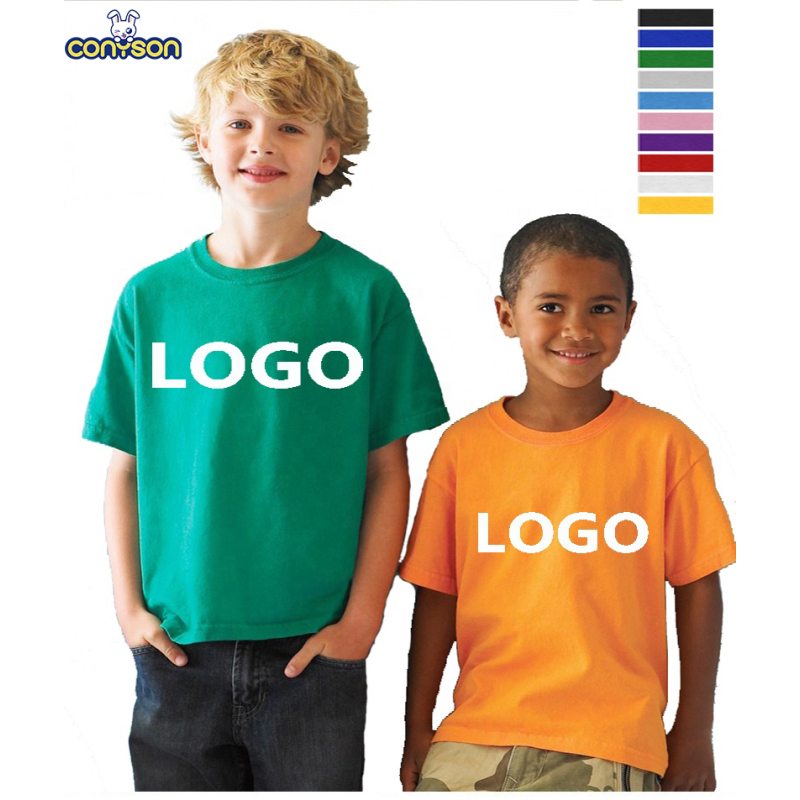 Conyson Wholesale Custom Logo T-shirt 100% Cotton O-neck Plain Kids Short Sleeve Boys T-shirts Blank Tshirt For Kids