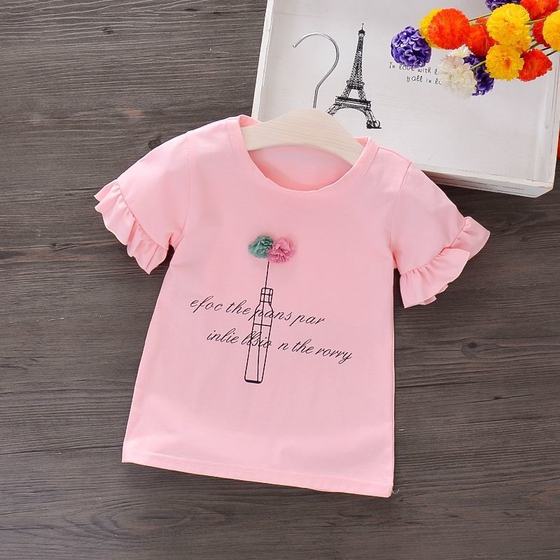 Conyson Hot New Kids Clothes Summer Cotton Letter Pattern Print Valentine's Day Kids Girls Short Sleeve T-shirt Children Outfit