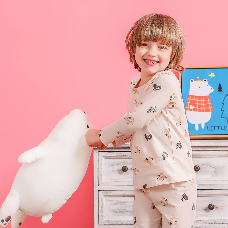 Wholesale Cute Long Sleeve Knitted Breathable Unisex Kids Cotton Pajamas Cartoon Boys Pyjamas Kids