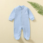 Conyson Hot Unisex New Born Solid Color Knit Organic Baby Clothes Jumpsuit Cotton Sweatshirt Long-Sleeved Bind Foot Baby Romper