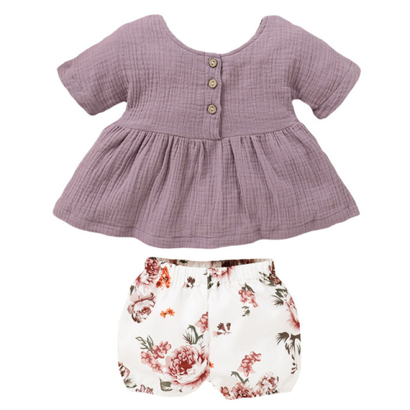 High Quality Floral Print Sweet Woven Baby Girls Ruffle Summer Kids Clothing Set