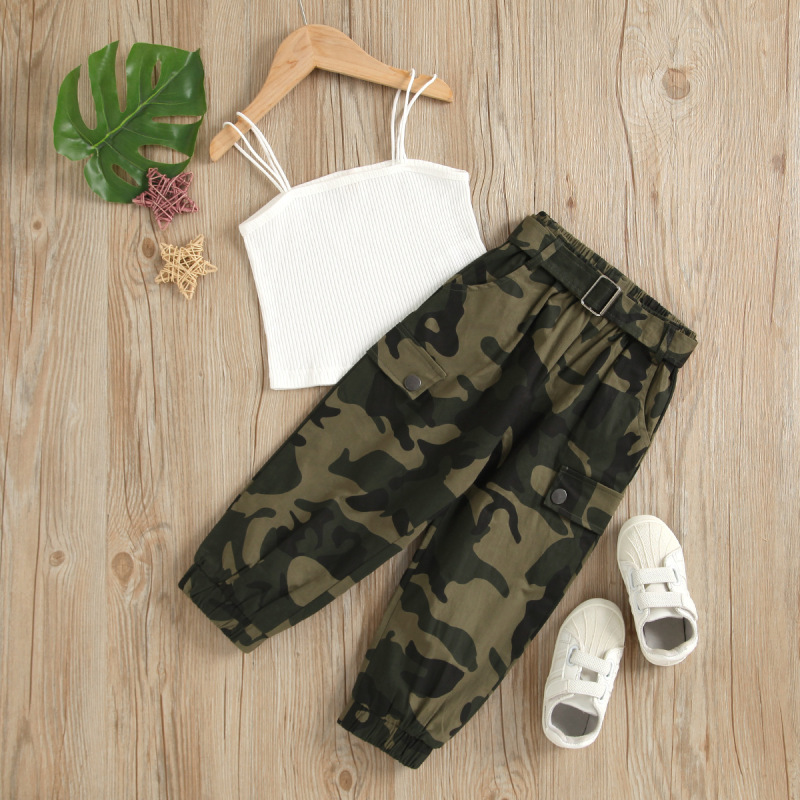 Conyson New Fashion Summer Kids Girls Clothes Sets Camouflage Print Sleeveless Solid Vest Tops Long Pants 2Pcs Fantasy Outfits