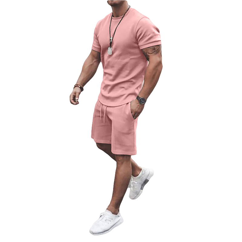 Wholesale Summer New Men Casual Shorts Sets Short Sleeve T Shirt Shorts Solid Tracksuit Set Men's Brand Clothing 2 Pieces Sets
