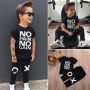 Conyson Summer Cotton Sweats Letter Printed Top+Long Pants Soft T-shirt Suit Sets Black 1-7Y Kids Boys Outfits Sets