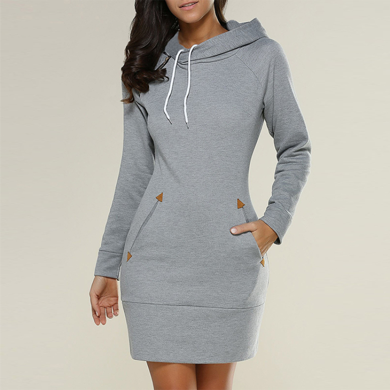Conyson Spring Autumn New Design Fashion Women Hoodie Dress Solid Color Women Casual Dress Mini Long Sleeves Outfit for Women