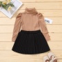 Autumn Fashion Kids Girls Clothes Sets 2pcs Solid Knit Long Sleeve Turtleneck Sweater Tops Plaid Skirts
