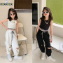 Conyson hot sale boutique summer korean fashion children clothes vest Infant baby Children's Girls casual Kids wear Clothing Set