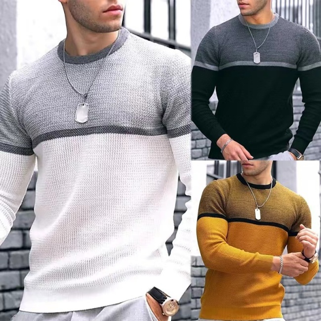 Conyson Wholesale High Quality Spring Autumn Men's Plain Stripe O-Neck White Tee Shirt Blanks Oversized Knitting Men's T-shirts