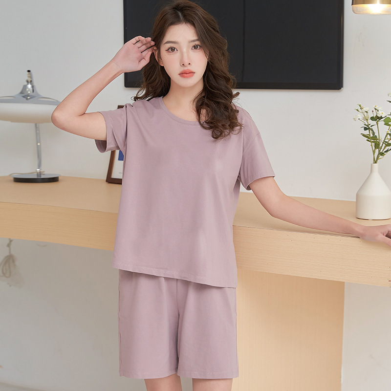 hot sale fashion summer Custom logo Made outdoor casual women solid cotton suit clothes two-piece adult t-shirt clothing Set