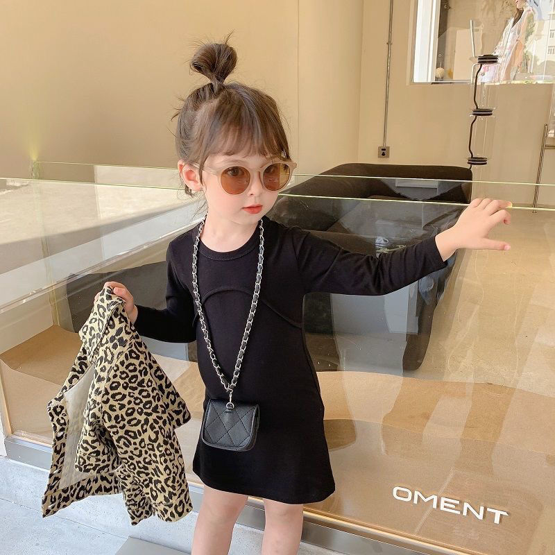 Beautiful Older Children Girls Autumn Long-sleeved Leopard Coat  Knitted Skirt Set
