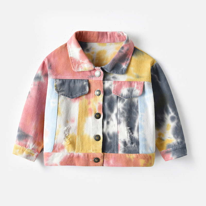 Conyson Hot Sale Multi-color Neutral Tie-dye Kids Clothing New Designer Children's Lapel Long Sleeves Denim Jacket for Baby Boys