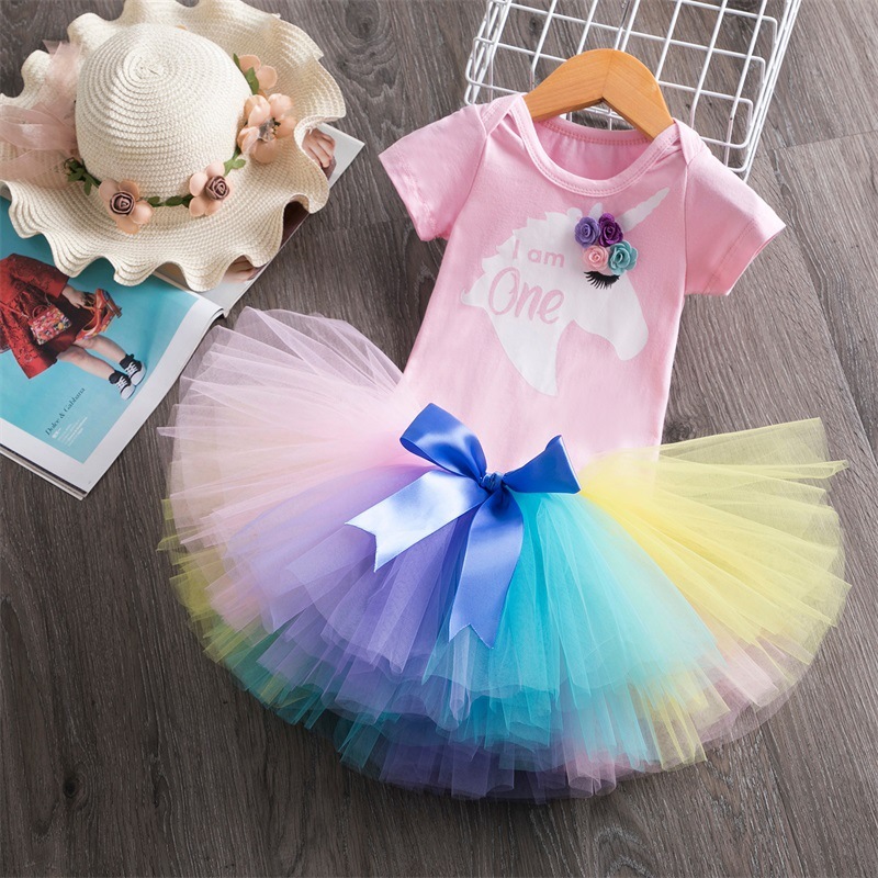 Cute Elegant Baby Girl Clothes Birthday Clothing Pink Party Baby Skirt Outfits Toddler Kids Baby Girl Clothes