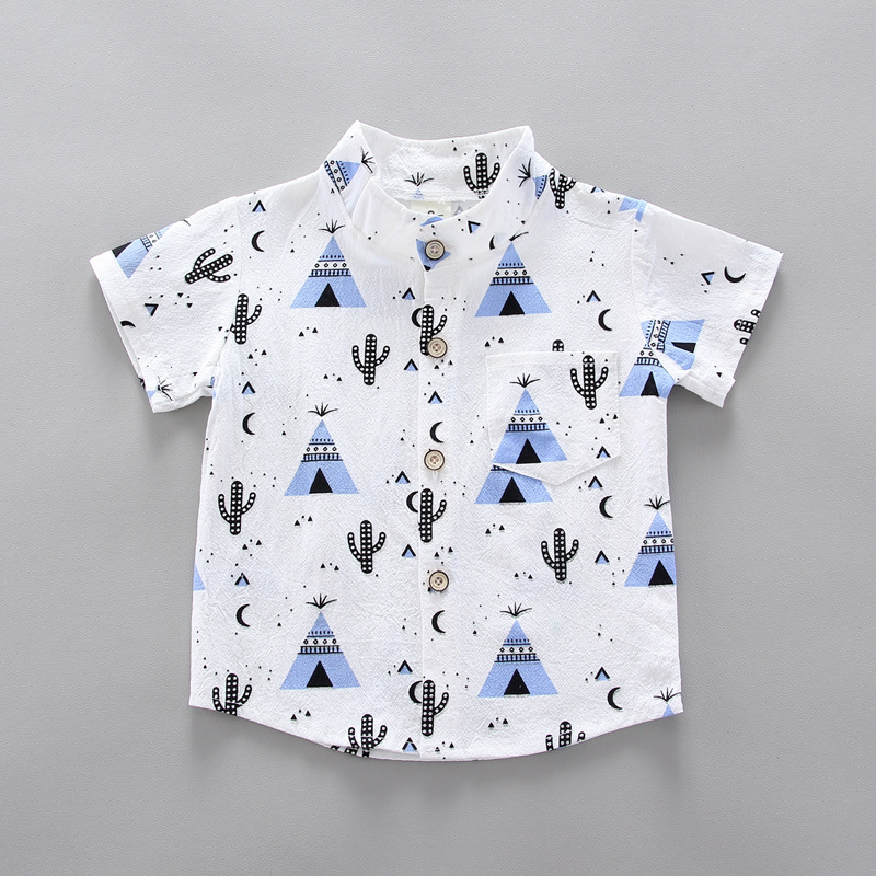 wholesale 2021 Popular Summer cotton cartoon children clothes short Sleeve button tops pure color shorts baby Girls Boys sets