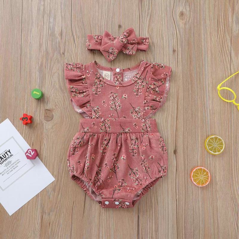 Conyson Summer Baby Clothes Flower Romper With Headband Outdoor Wear Cuter For Infant Baby Girls Romper