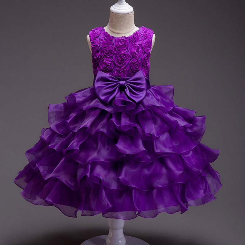 Wholesale Summer Children Dress Exquisite Girl Fluffy Layered Princess Wedding Dress Bow Cute Dress