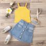 2021 New Infant Kid Girl Bright Color Sleeveless Tank Top + Denim Skirt 2 Pcs Clothing Set 1-5 T