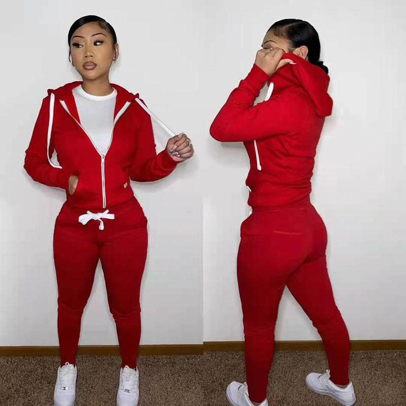 Thick Fleece 2 Piece Women Fall Winter Clothes Jogging Sweatpants Suit Cardigan Hoodie Women Sweatsuit Set Tracksuit Jogger Set