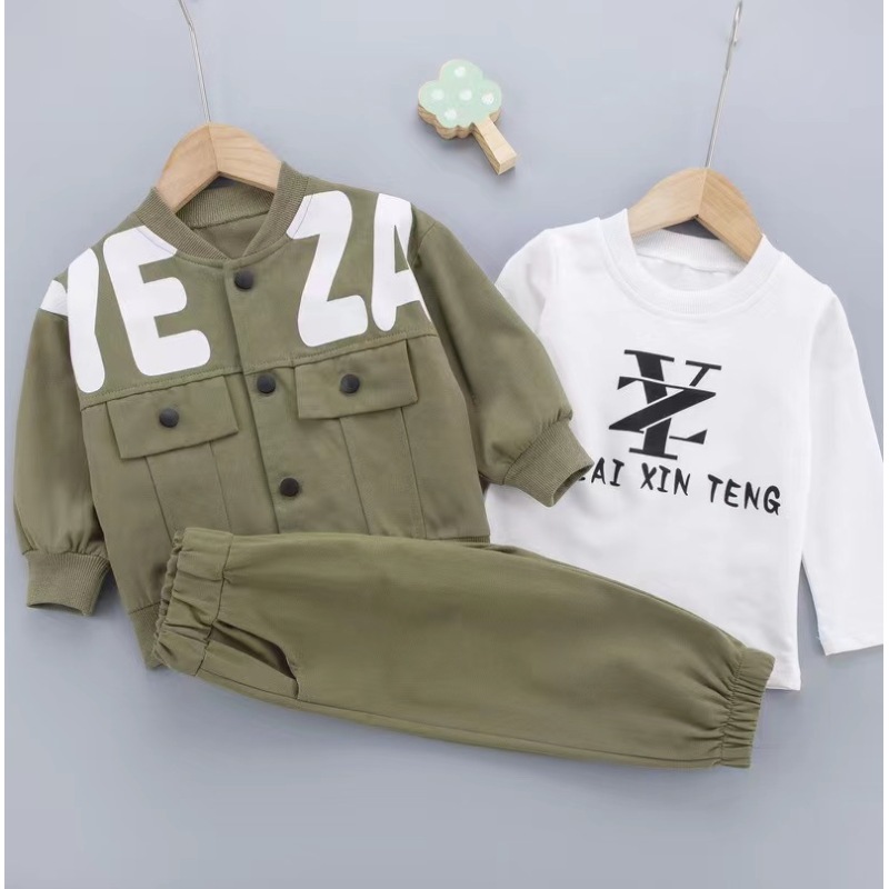 Conyson Wholesale Spring Kids Boy Jacket Pants Clothing Suits Cotton Printing Sweater Clothing Tracksuit Boys 3pcs Outfits