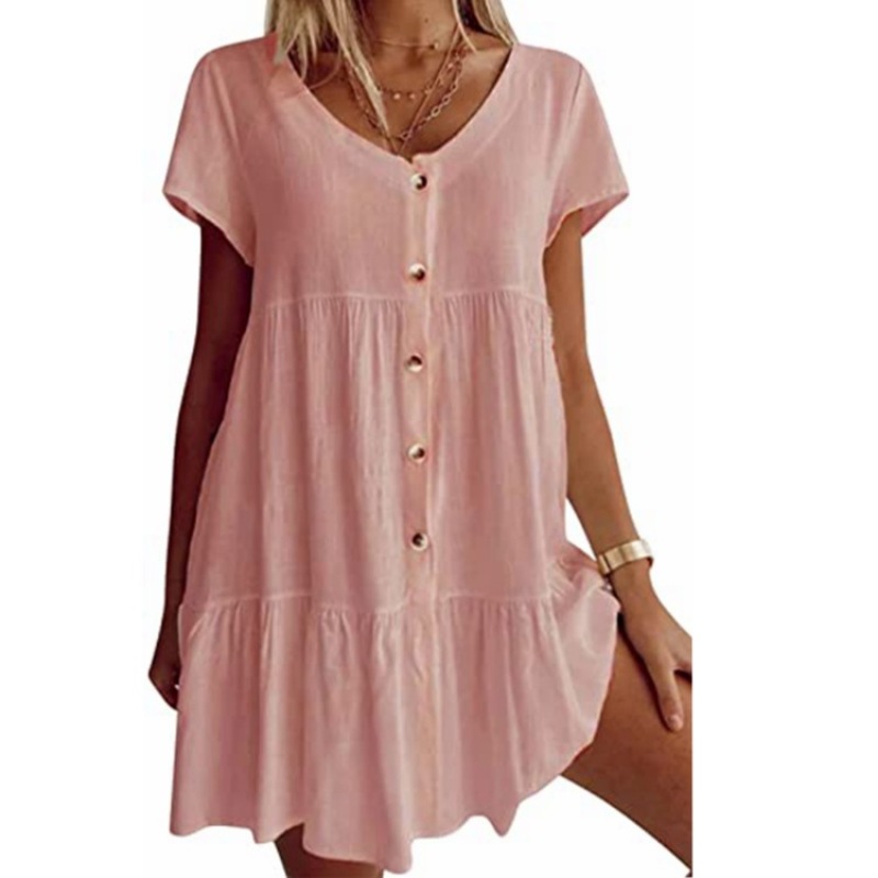 ready to ship one piece solid color loose clothing woman Online order clothes top women t-shirt casual long apparel ladies dress