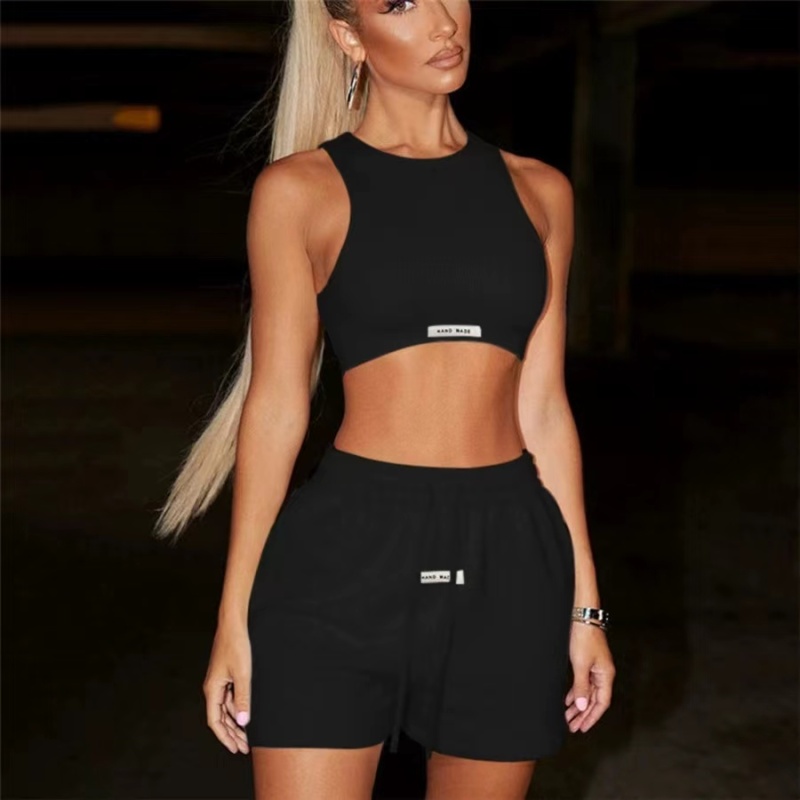 Conyson RTS Summer Western Style Thick 2 Piece Bodycon Outfits Tracksuit Sweat Jogger Suits Women's Atheleisure Crop Top Set