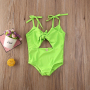 Conyson Wholesale Kids Girl Bow Swimwear  Clothes Solid Vest Beachwear Bikinis Pink One-piece Breathable Children's Swimsuis