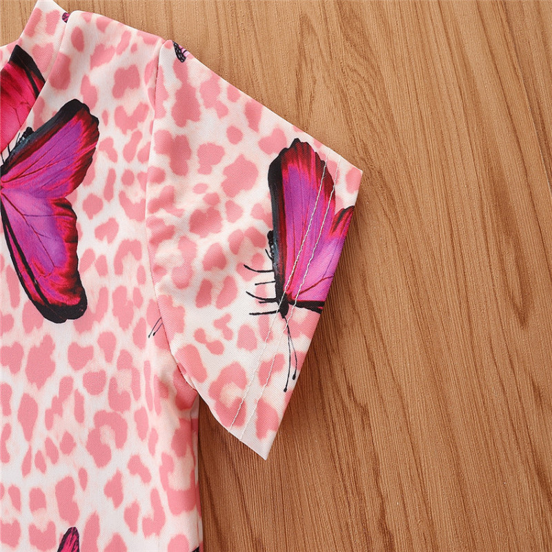 Conyson baby Girls cute butterfly print suit Soft Short Biker leopard print Set Match A Little Tight Shorts Outfits