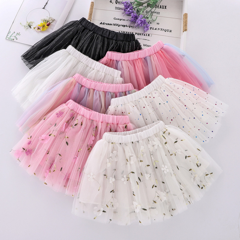 Conyson Hot Sale Spring Summer Kids Clothing Korean Children Colorful Skirts Glitter Embroidery Dance Gauze Tutu Short Dress