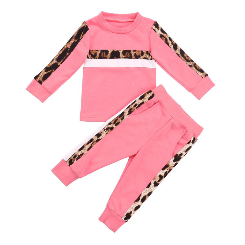 New European And American Stitching Leopard Print Children's Suit Design Autumn Girl Suit