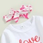Conyson New Style Spring Autumn Long Sleeve Letter Printing With Headband Girls Kids Valentine's Day Two Piece Girl Clothes Set