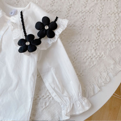 Conyson Wholesale High quality Kids Boutique Clothes Girls Flowers White Blouse+Flared Pants with a Slit Baby Girl Clothing Set
