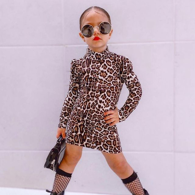 Conyson Infant Baby Girls Spring Casual Dress Leopard Zebra Print Mock-Neck Long Sleeves Outfit Little Girls Knee-Length Dresses
