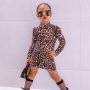 Conyson Infant Baby Girls Spring Casual Dress Leopard Zebra Print Mock-Neck Long Sleeves Outfit Little Girls Knee-Length Dresses