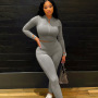 New Design Spring Sexy Women Active Wear Thongs Outfits Women's Set Rib Knit Zipper Bodycon Crop Top Legging 2 Piece Women Set